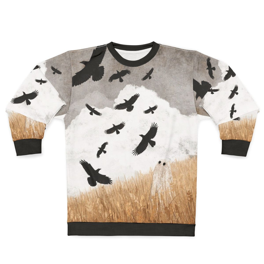 Vintage-style sweatshirt featuring crows and autumn imagery