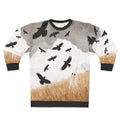 Vintage-style sweatshirt featuring crows and autumn imagery