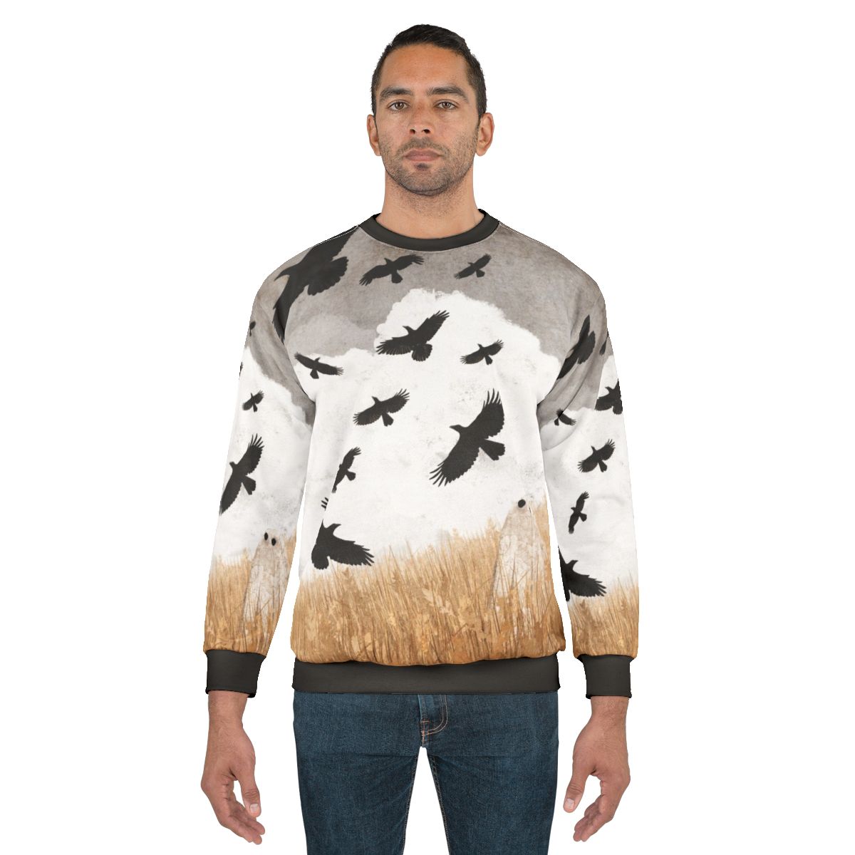 Vintage-style sweatshirt featuring crows and autumn imagery