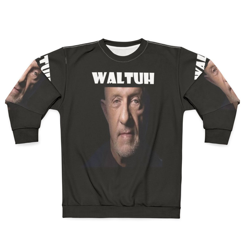 A cozy sweatshirt featuring the "Waltuh" meme from the hit TV show Breaking Bad