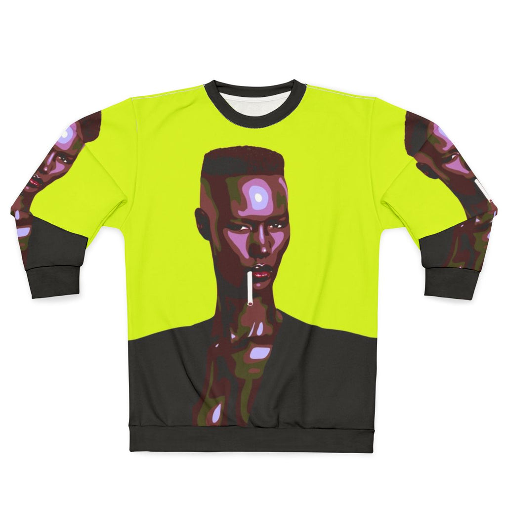Retro Warm Leatherette Sweatshirt with Stylized Portrait