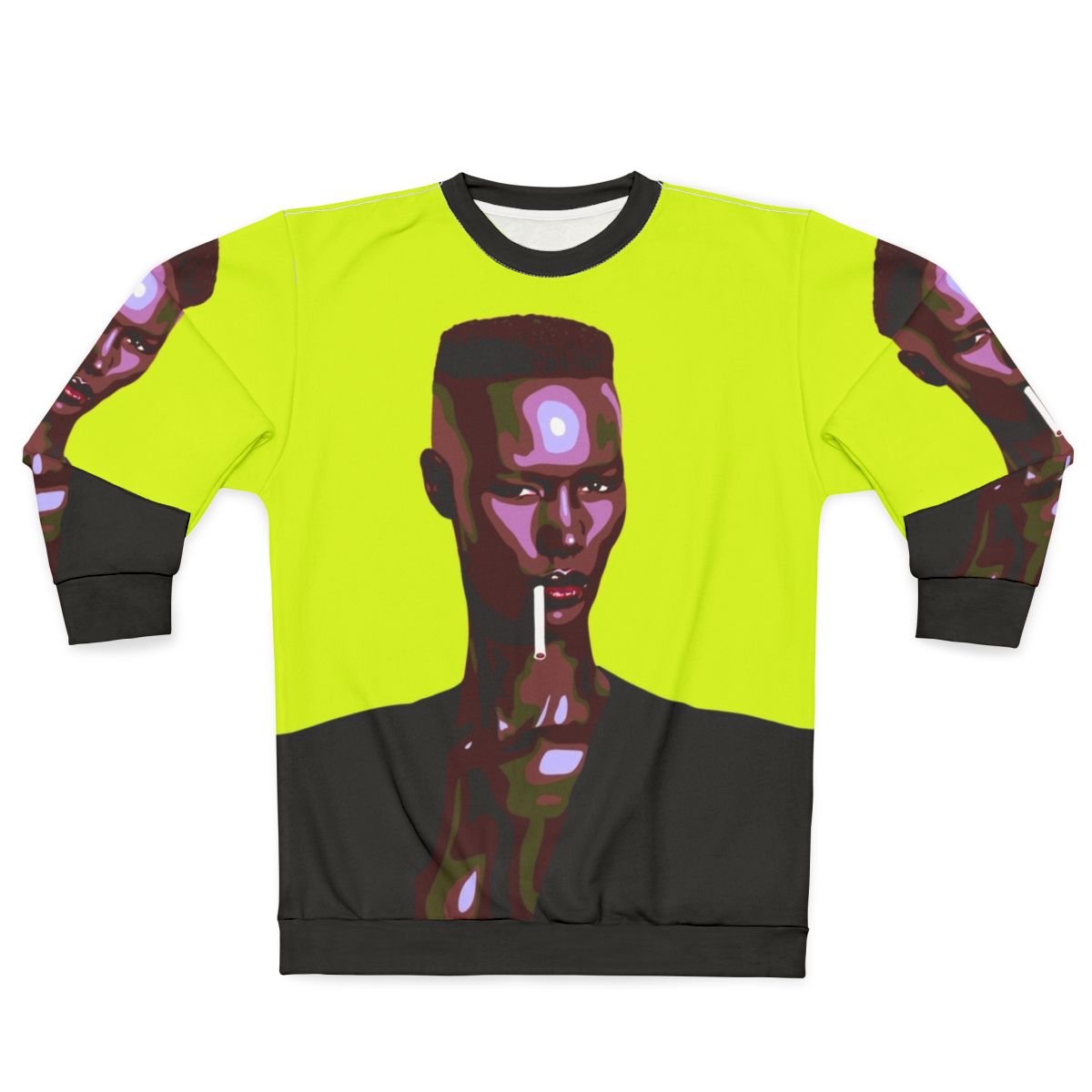 Retro Warm Leatherette Sweatshirt with Stylized Portrait