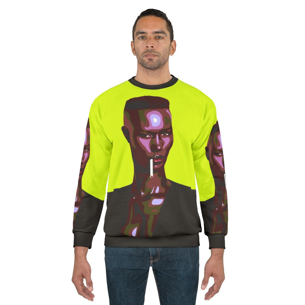 Retro Warm Leatherette Sweatshirt with Stylized Portrait