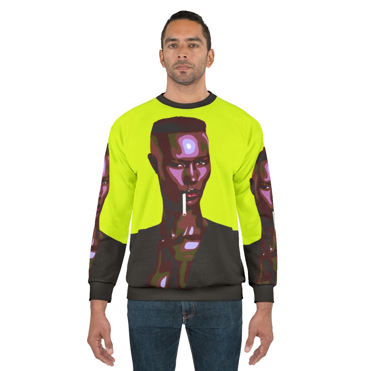 Retro Warm Leatherette Sweatshirt with Stylized Portrait