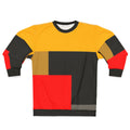 Warm and stylish Bauhaus-inspired sweatshirt with geometric color block design