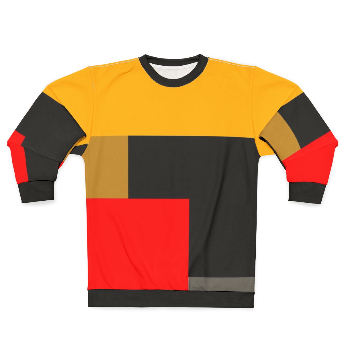 Warm and stylish Bauhaus-inspired sweatshirt with geometric color block design