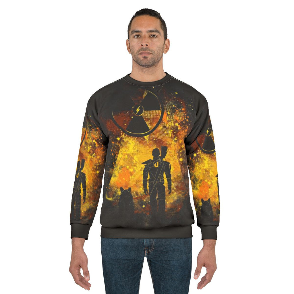 Fallout-themed sweatshirt with post-apocalyptic wasteland artwork