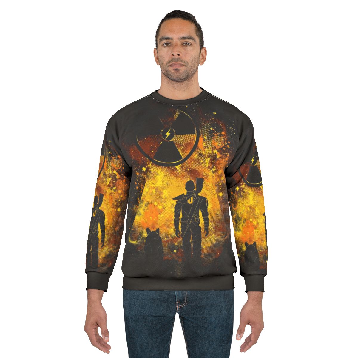 Fallout-themed sweatshirt with post-apocalyptic wasteland artwork