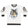 Watercolor wolf design on a sweatshirt