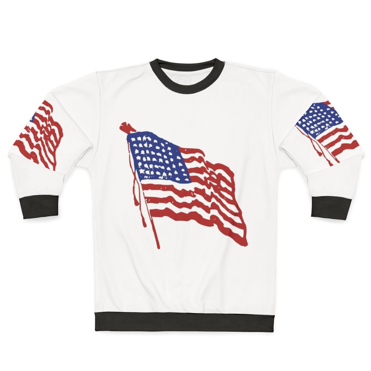Patriotic American flag sweatshirt with vintage stars and stripes design