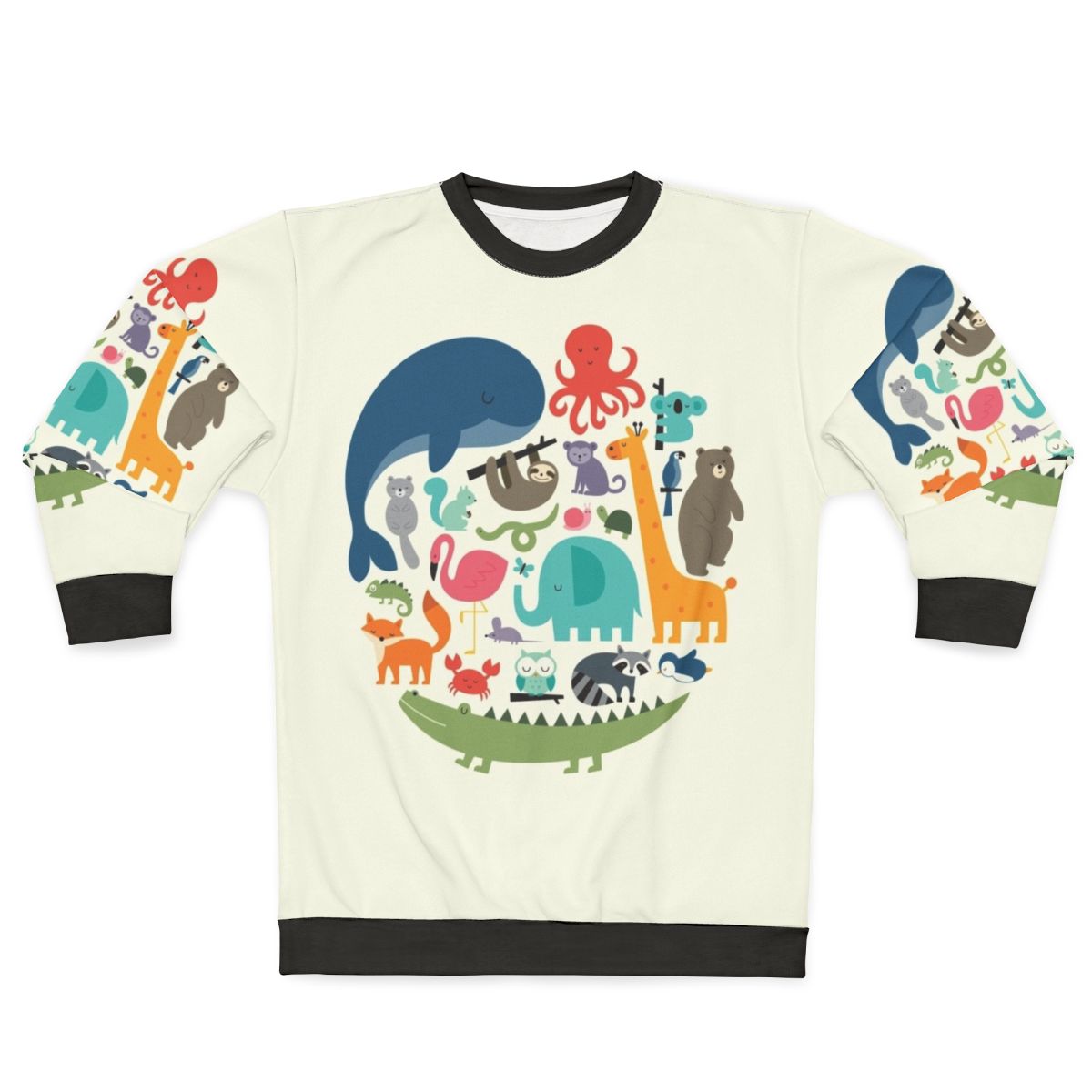 "We Are One" ethical animal print sweatshirt featuring various wildlife animals