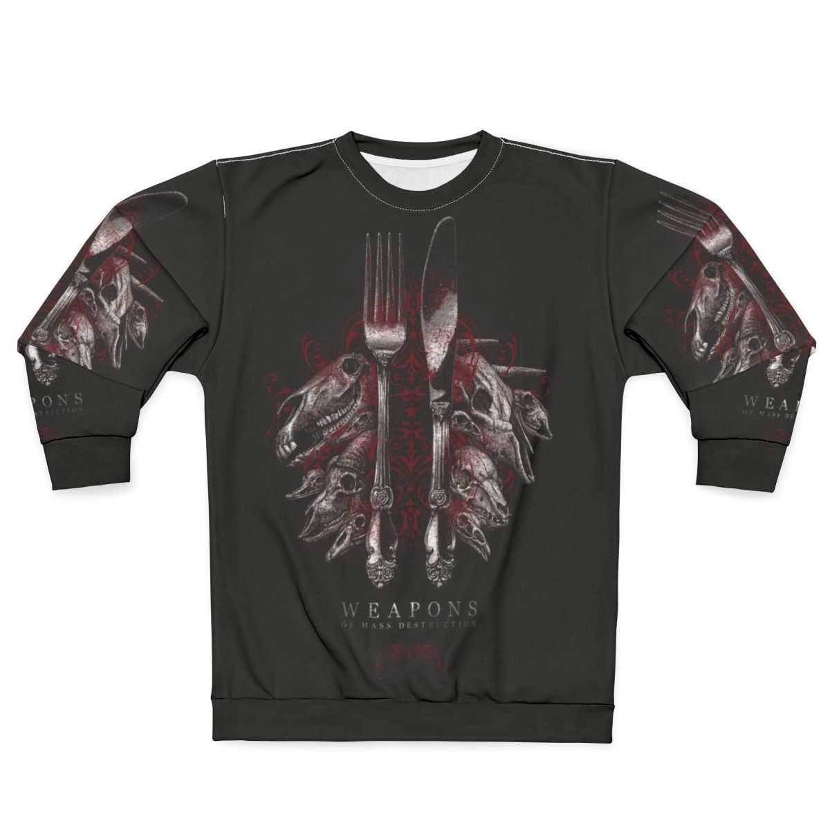 Weapons of Mass Destruction Sweatshirt with Skull Cutlery Design