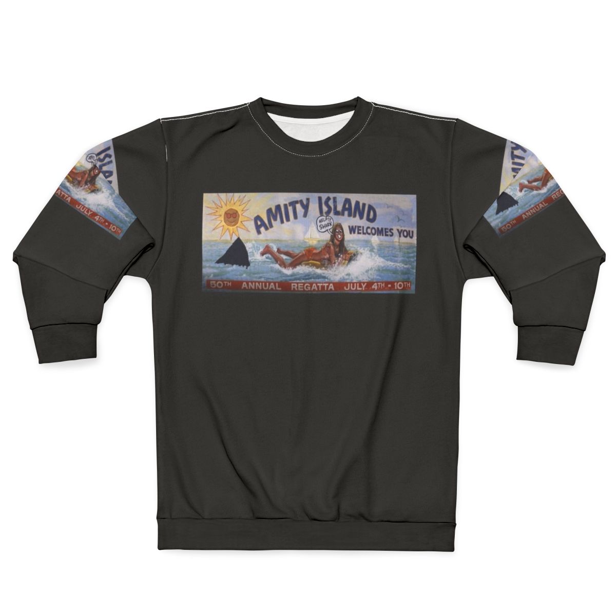 Jaws Amity Island Sweatshirt with Classic Movie Graphic