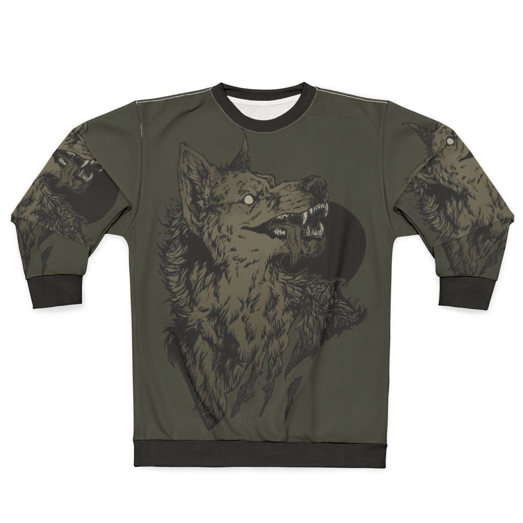 Werewolf howling at the full moon on a black sweatshirt