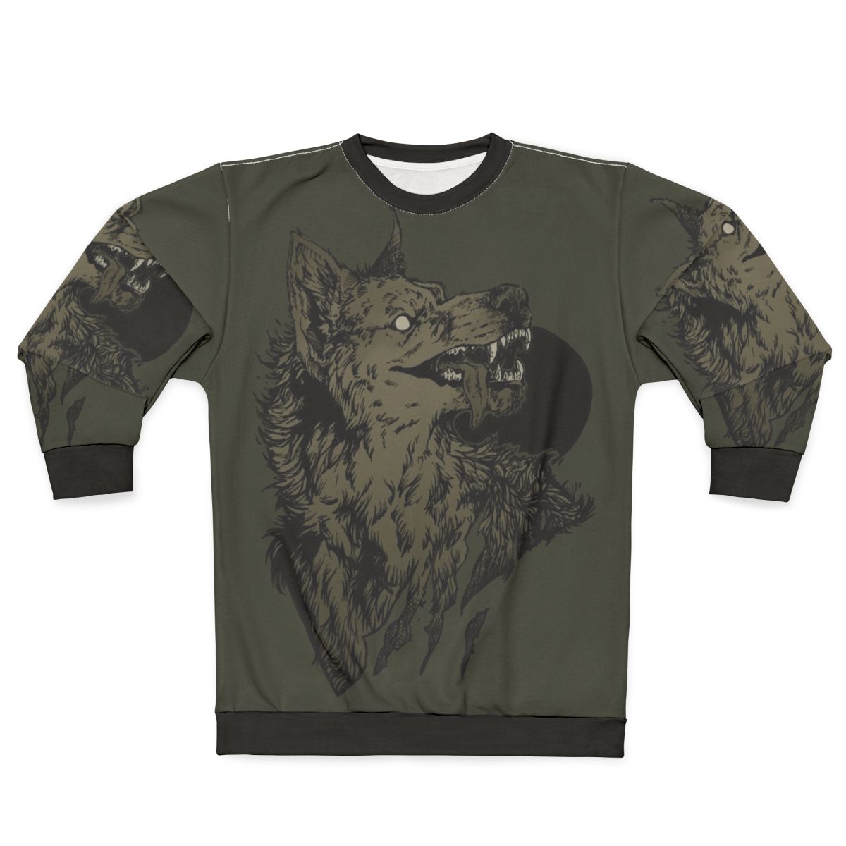 Werewolf howling at the full moon on a black sweatshirt