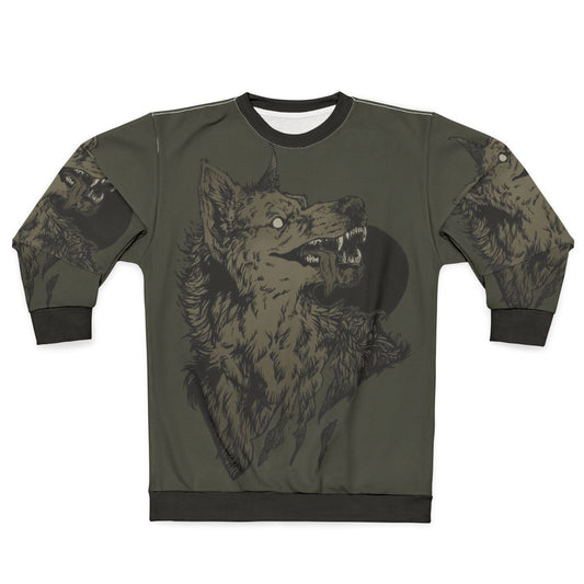 Werewolf howling at the full moon on a black sweatshirt