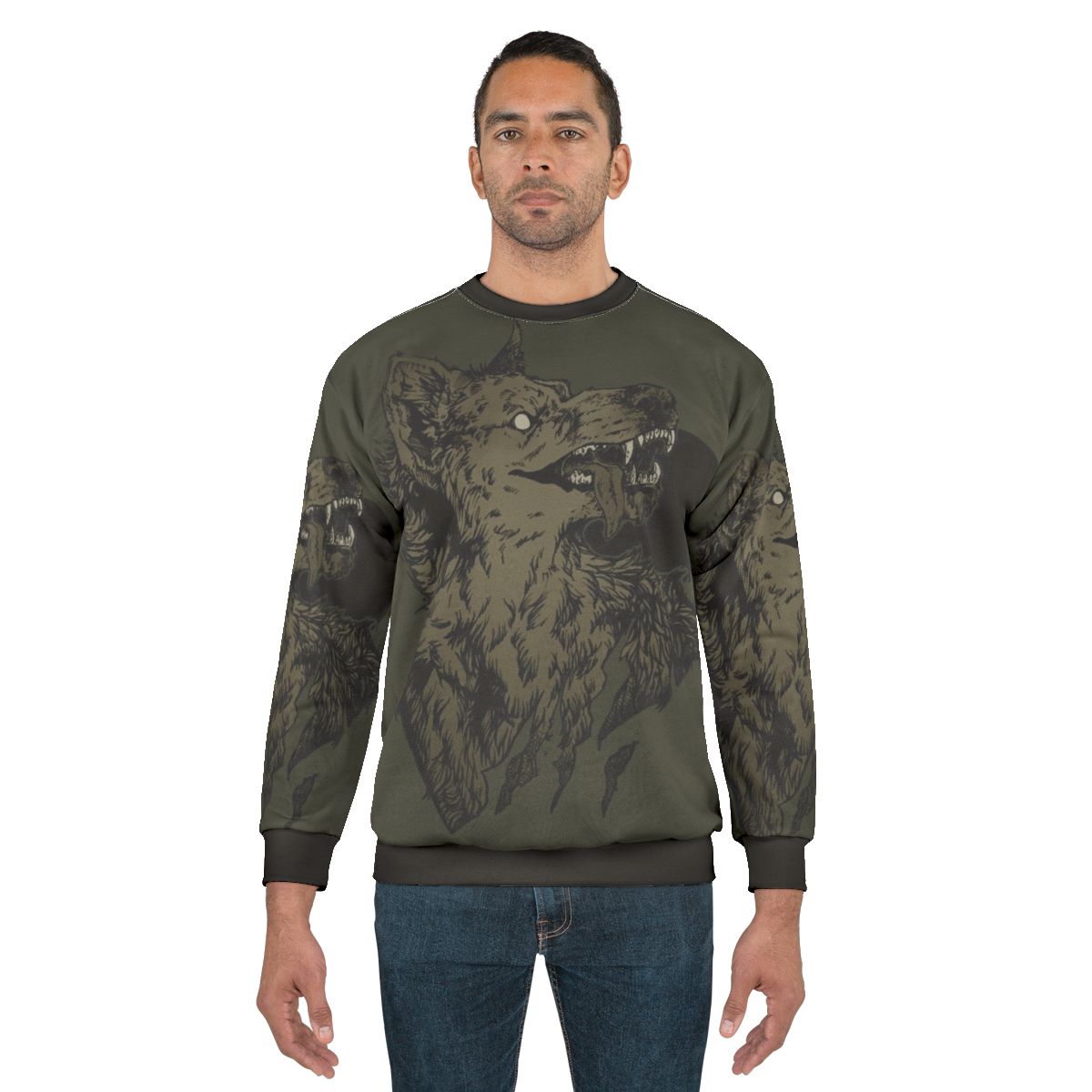 Werewolf howling at the full moon on a black sweatshirt