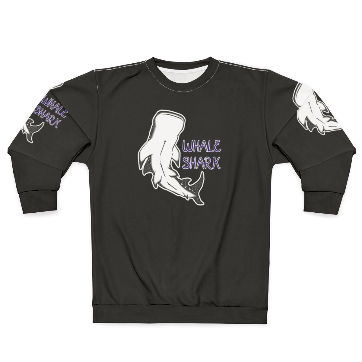 Whale shark graphic on a cozy blue and purple sweatshirt