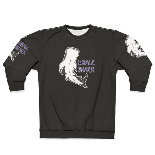 Whale shark graphic on a cozy blue and purple sweatshirt