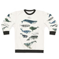 Watercolor whales sweatshirt featuring humpback and beluga whale designs