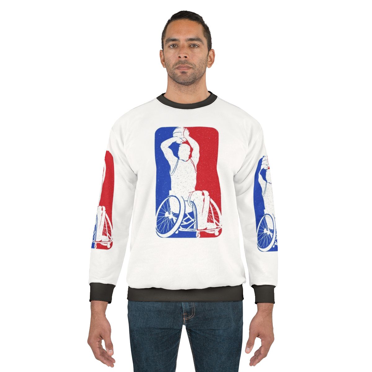 Wheelchair basketball player wearing a sweatshirt