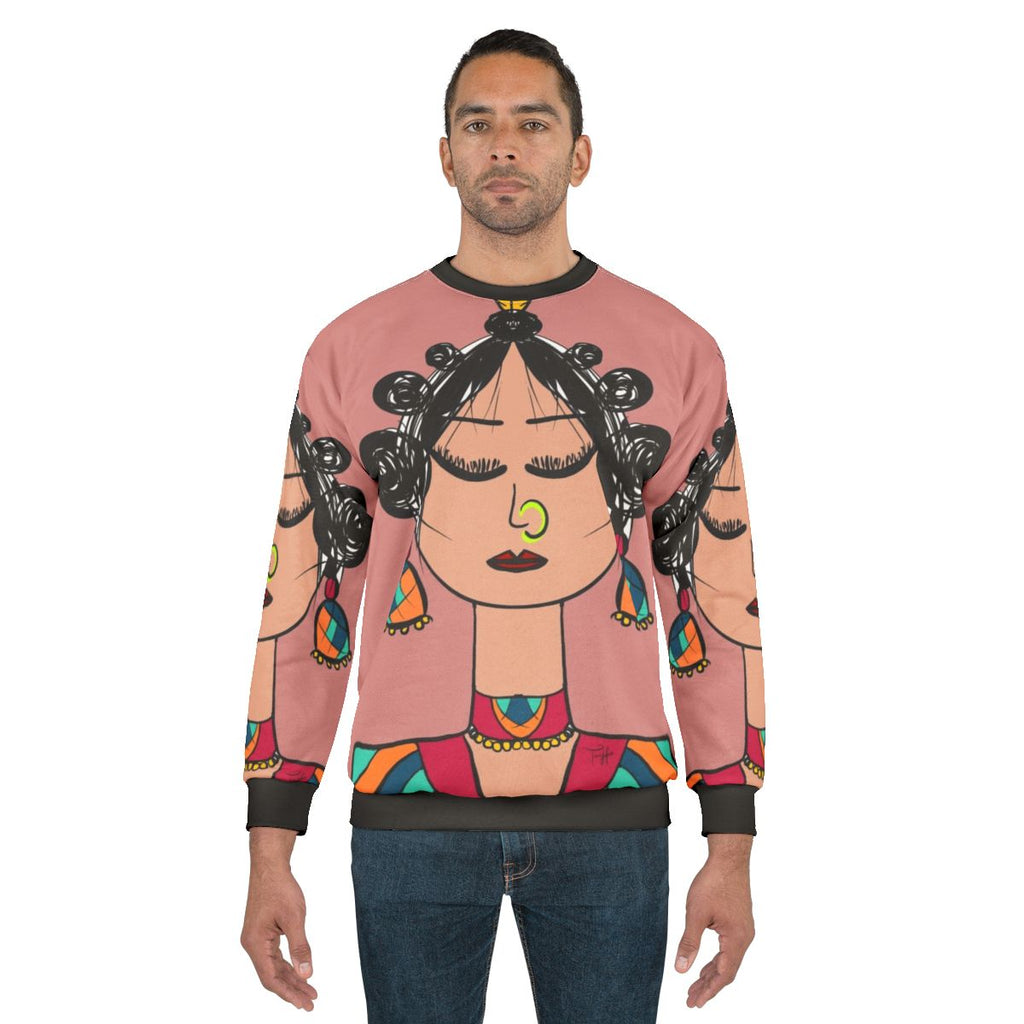 Sophisticated diva doll geometric print sweatshirt