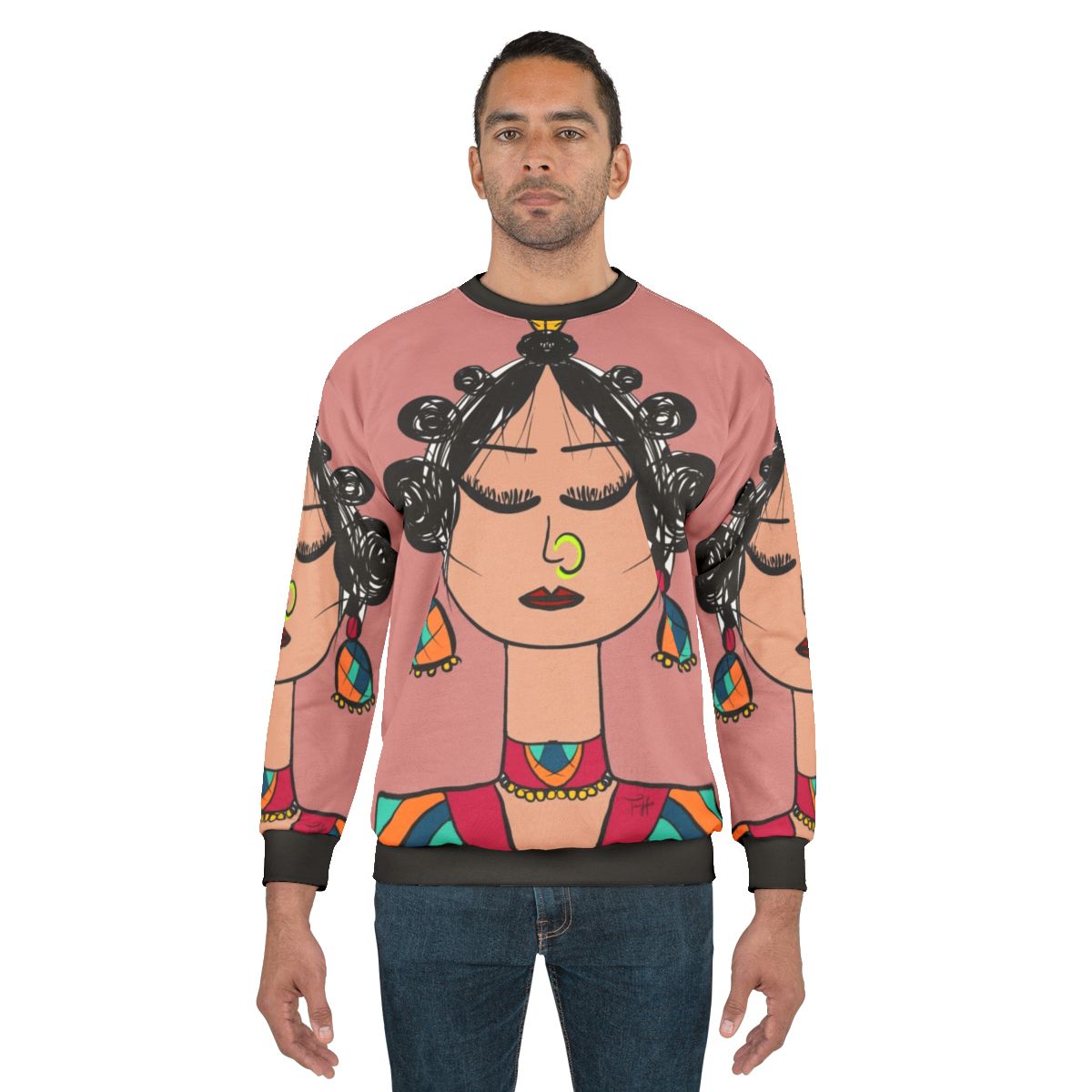 Sophisticated diva doll geometric print sweatshirt