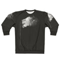 Burning American flag graphic on white sweatshirt