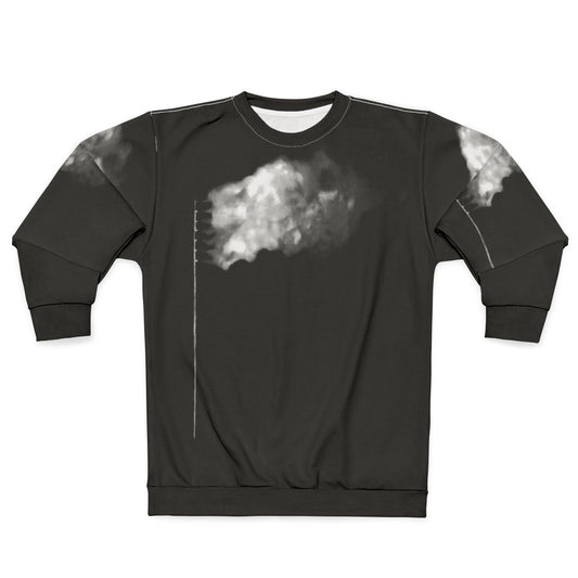 Burning American flag graphic on white sweatshirt