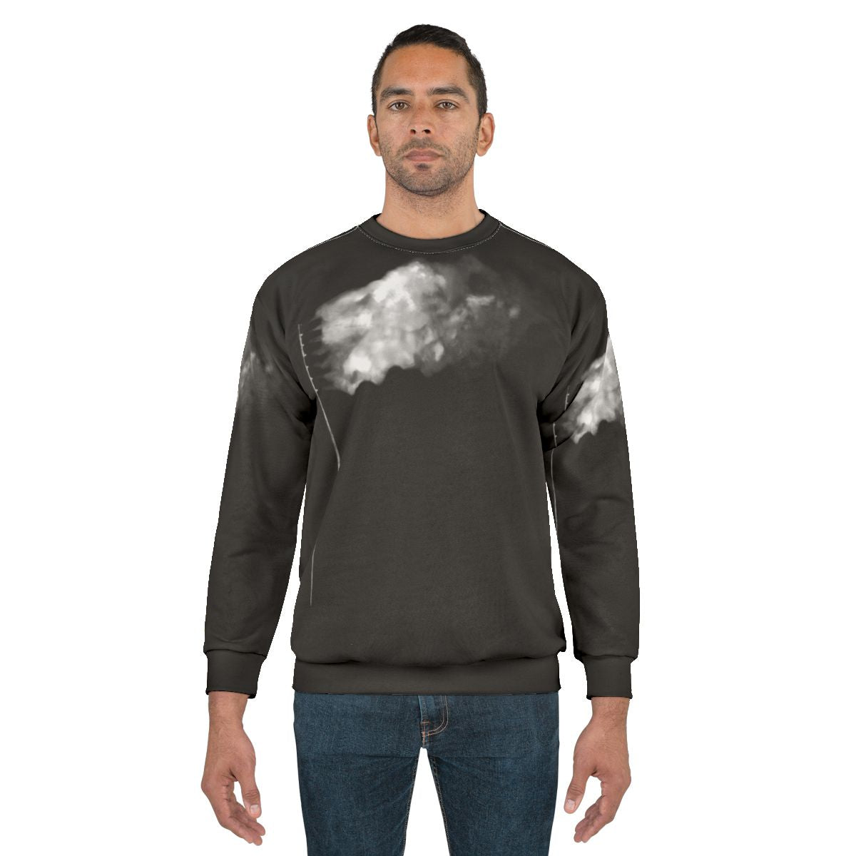 Burning American flag graphic on white sweatshirt