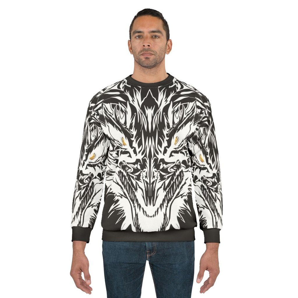 Mystic ice dragon tattoo design on white sweatshirt