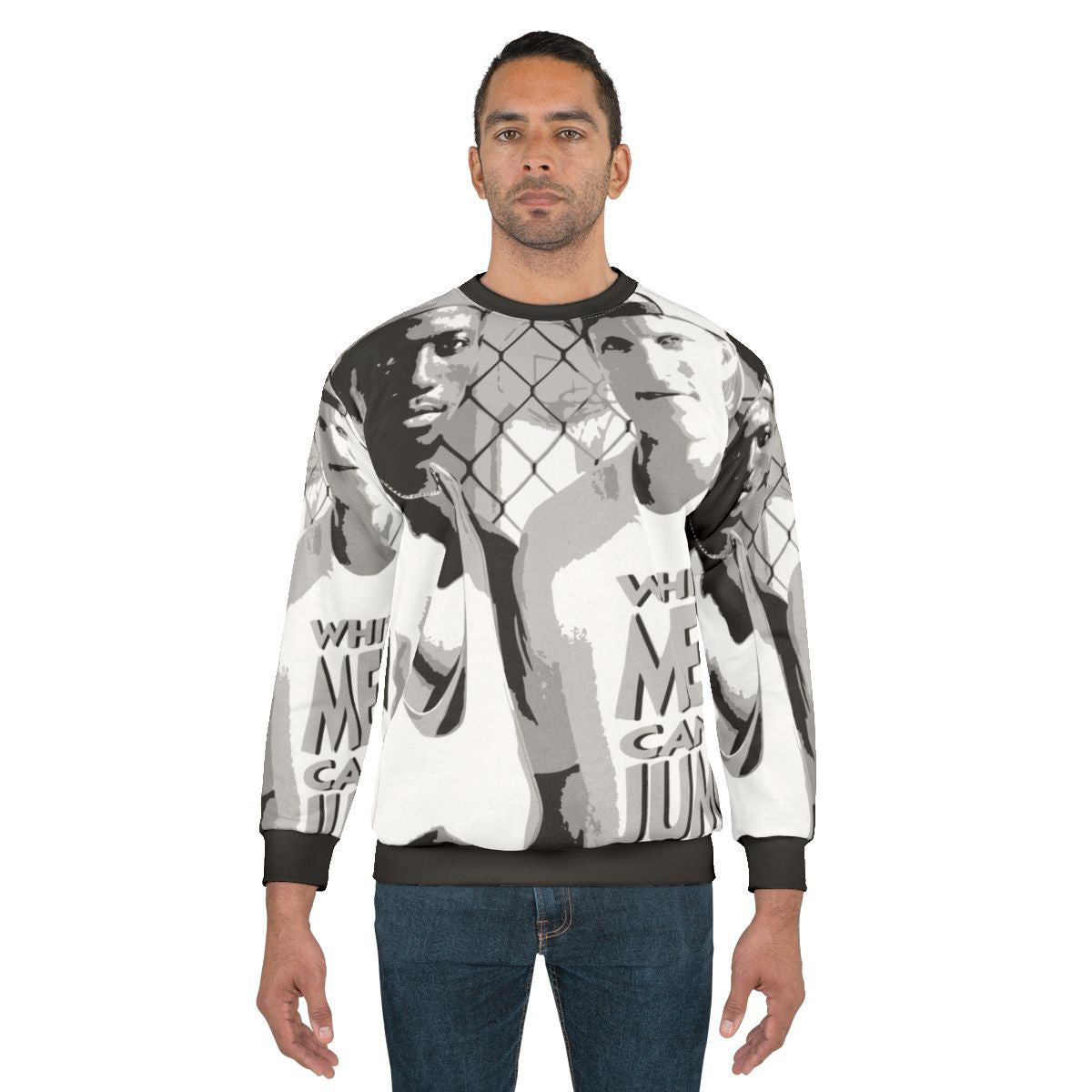 "White Men Can't Jump" stencil style basketball sweatshirt