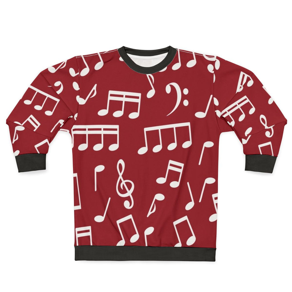 White music notes on red background sweatshirt