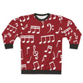 White music notes on red background sweatshirt