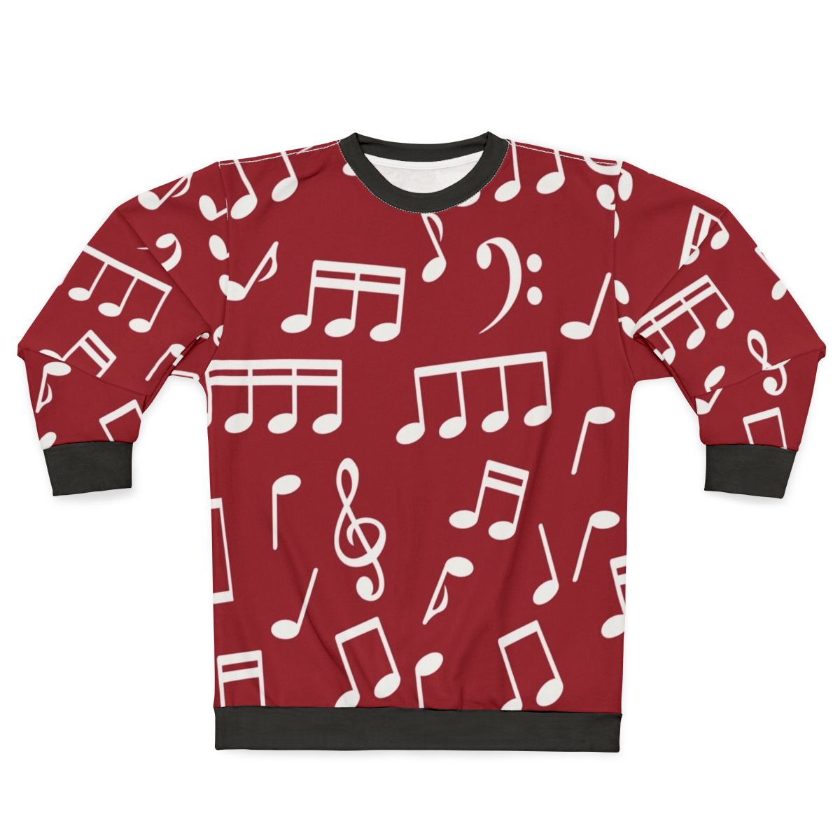 White music notes on red background sweatshirt