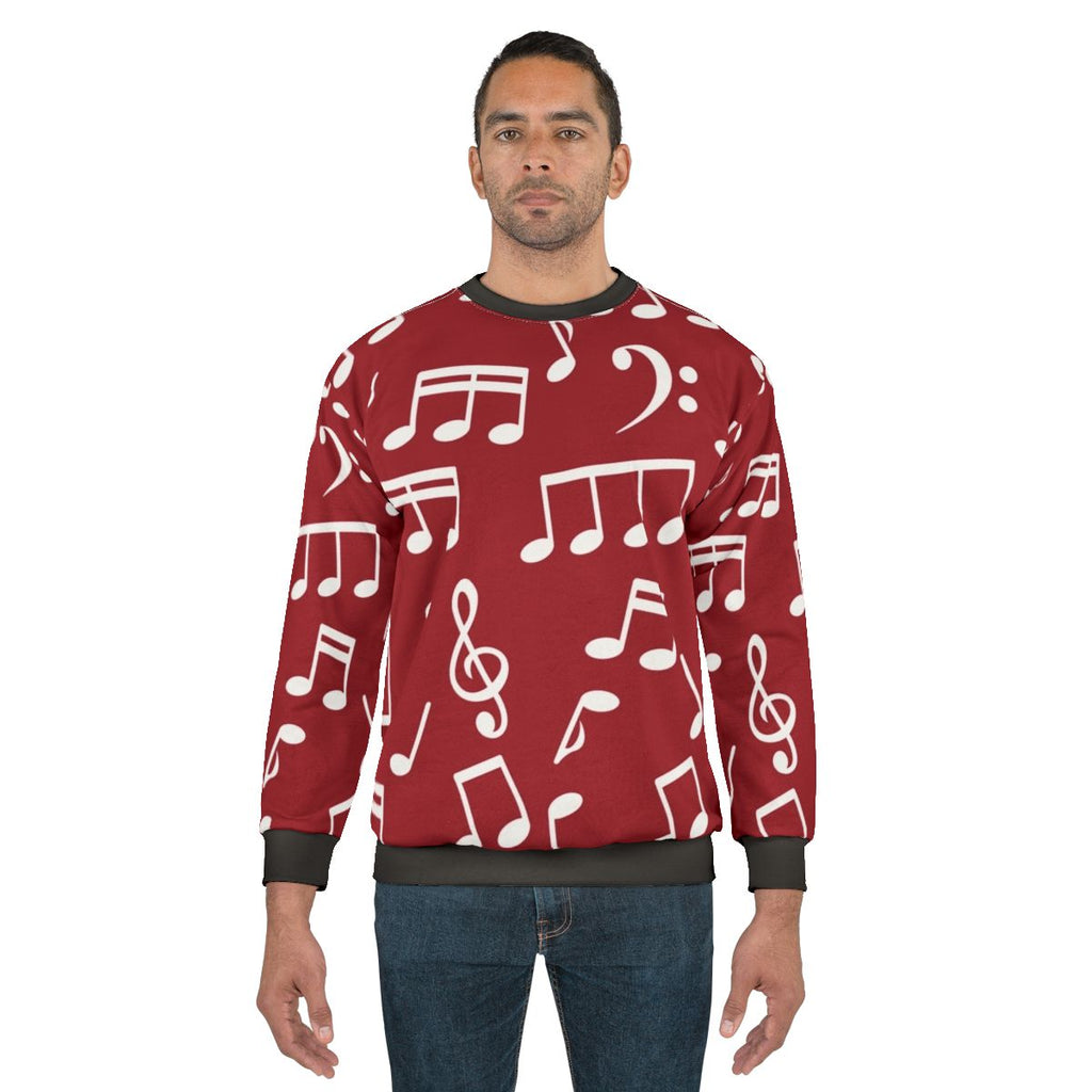 White music notes on red background sweatshirt