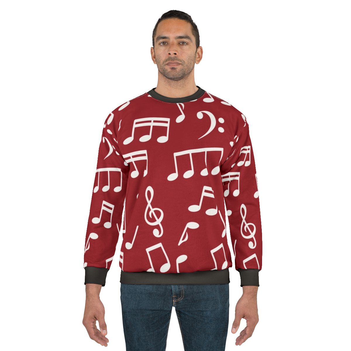 White music notes on red background sweatshirt