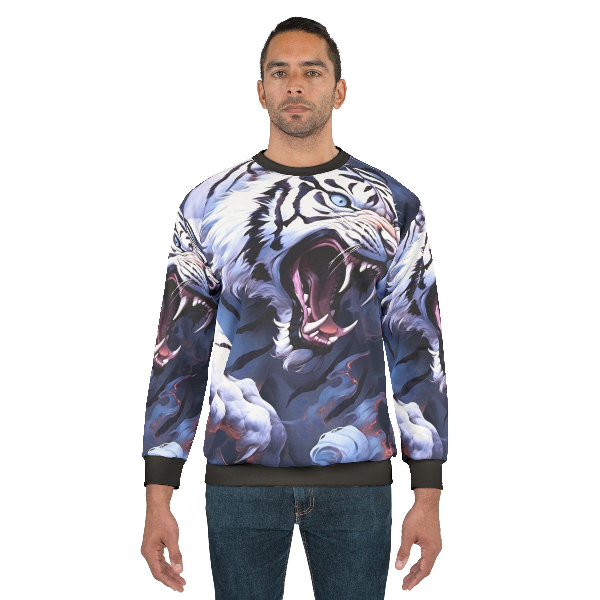 White tiger legendary animal print on sweatshirt