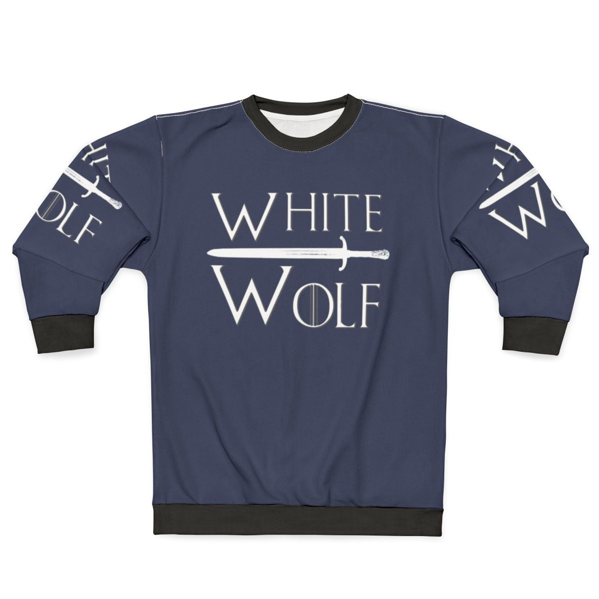 A white sweatshirt with a wolf design, perfect for Game of Thrones fans