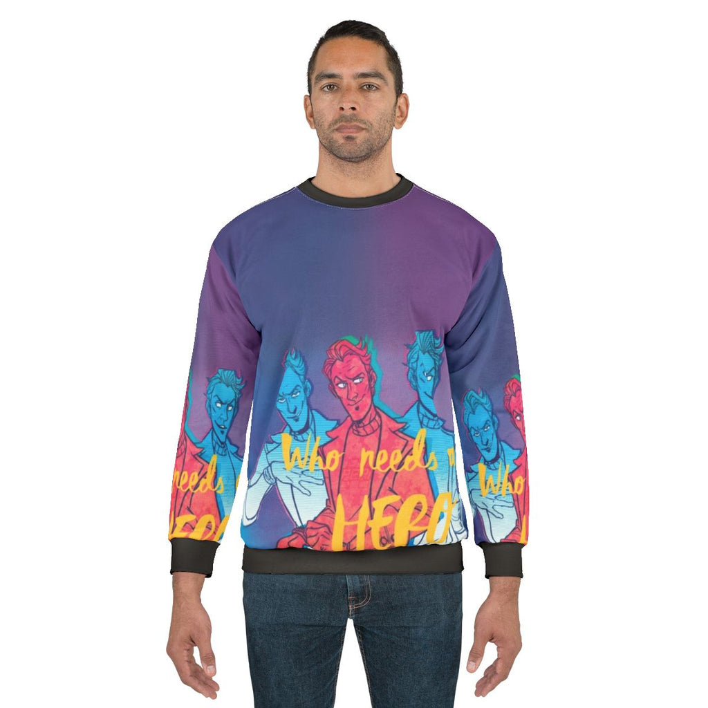 Who Needs A Hero Borderlands Sweatshirt featuring Handsome Jack, Digijacks, and Timothy Lawrence