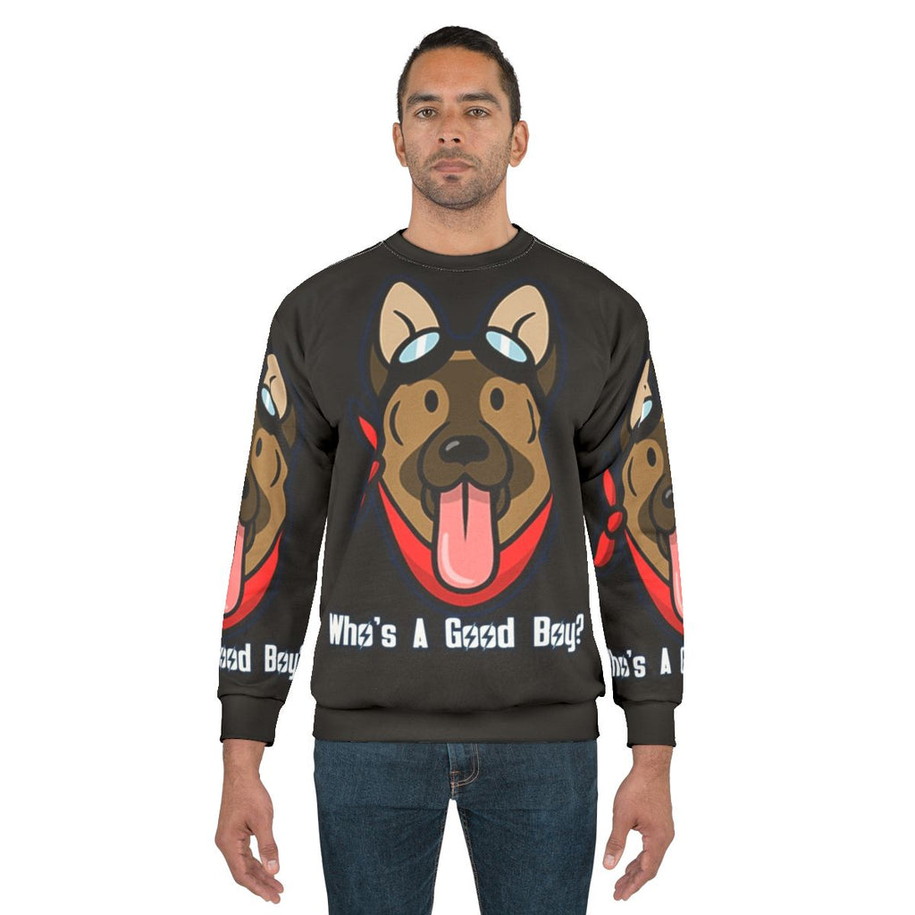 "Dogmeat from Fallout video game featured on a cozy sweatshirt"