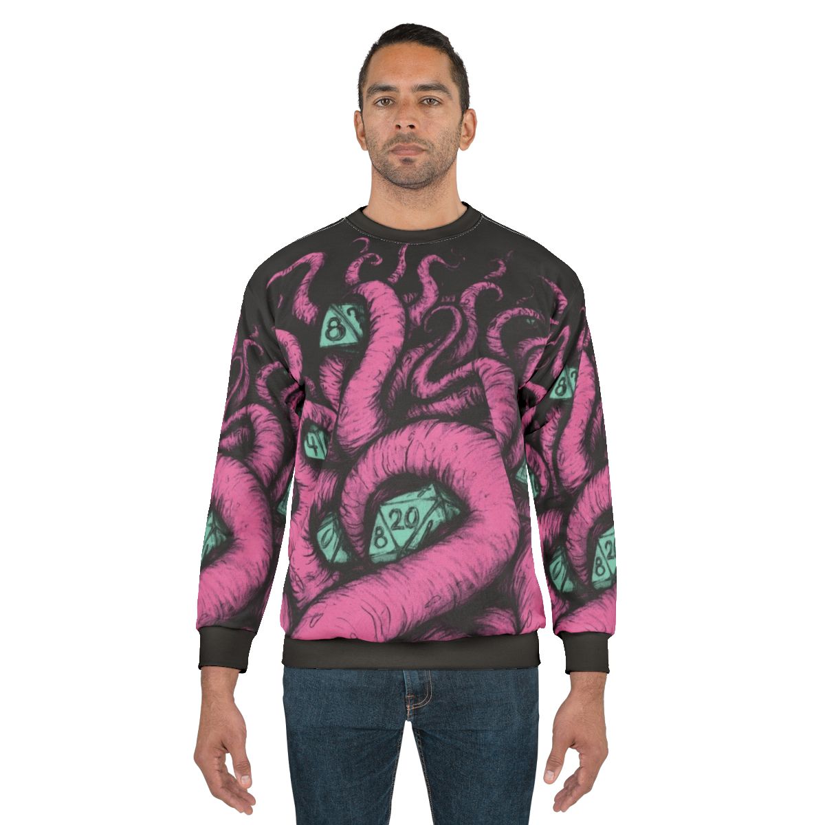 Pink and black sweatshirt featuring the wife of the cosmic horror Cthulhu