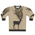 Colorful wild nature sweatshirt with deer and butterfly graphics