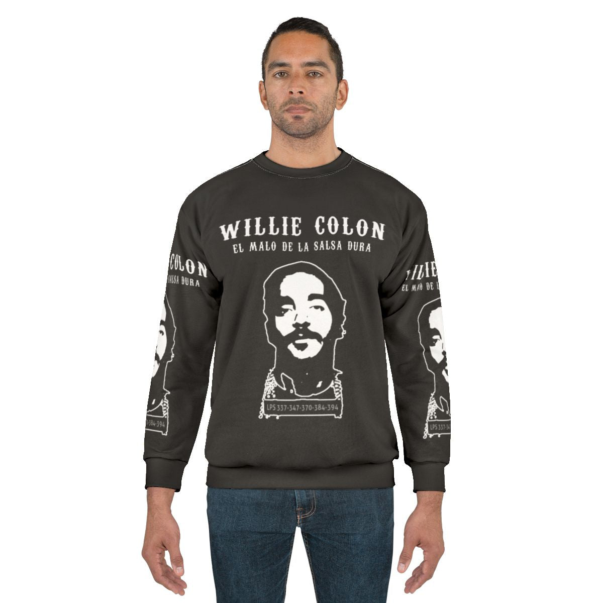Willie Colón, the Salsa Master, wearing a sweatshirt