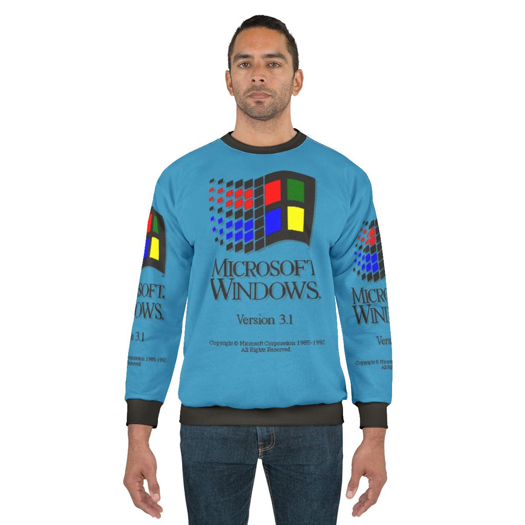 Vintage Windows 3.1 logo on a gray sweatshirt