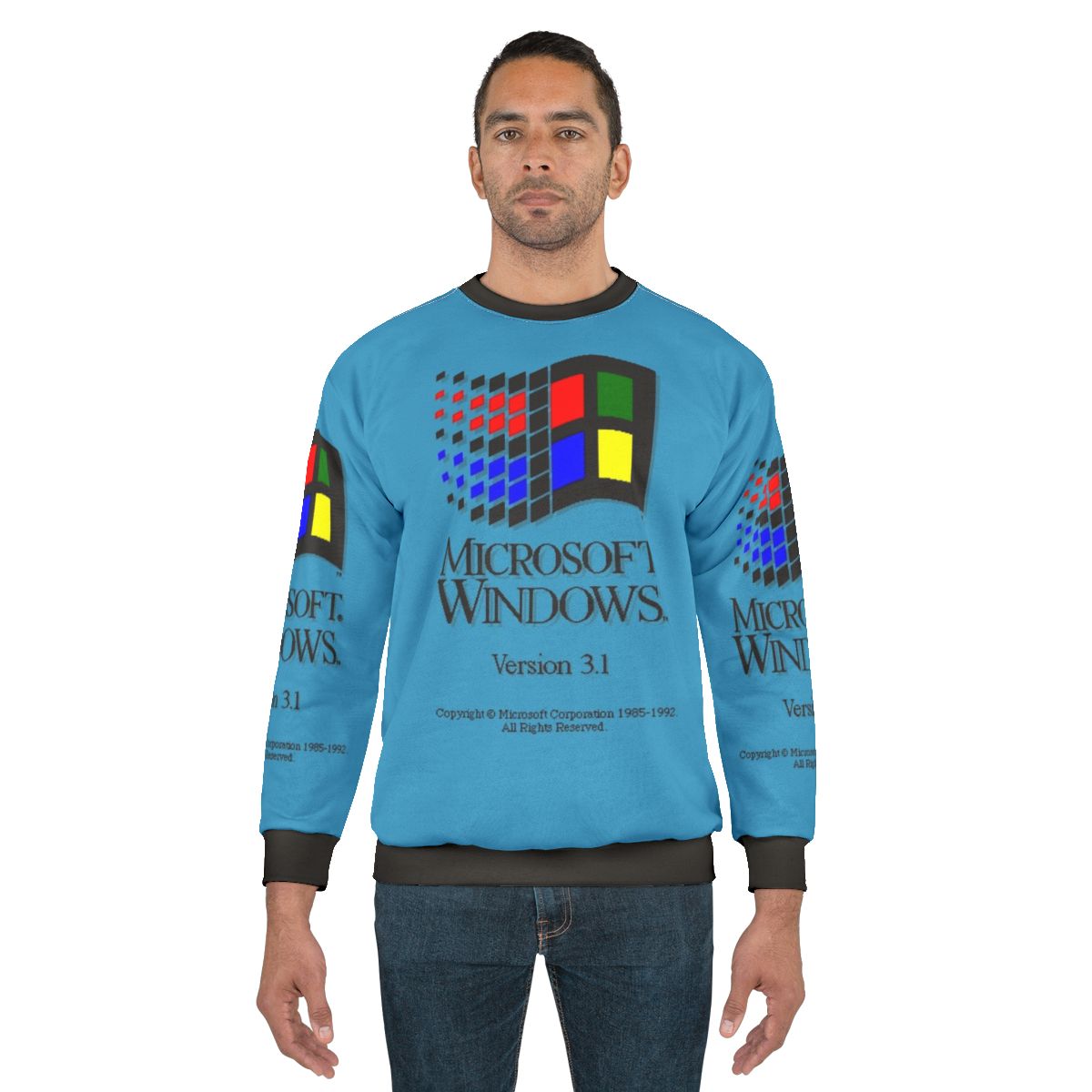 Vintage Windows 3.1 logo on a gray sweatshirt