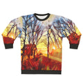 Cozy winter dawn sweatshirt with Izu mountain landscape digital art design