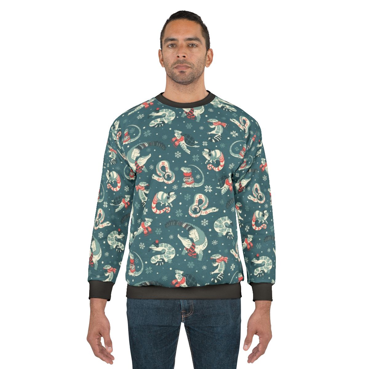 Dark blue sweatshirt with winter herp pattern design