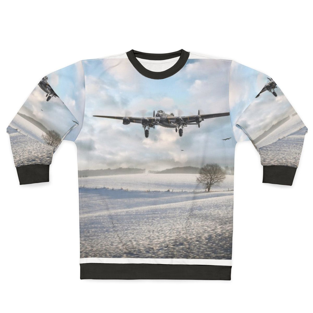 Avro Lancaster bomber in snowy landscape on winter sweatshirt