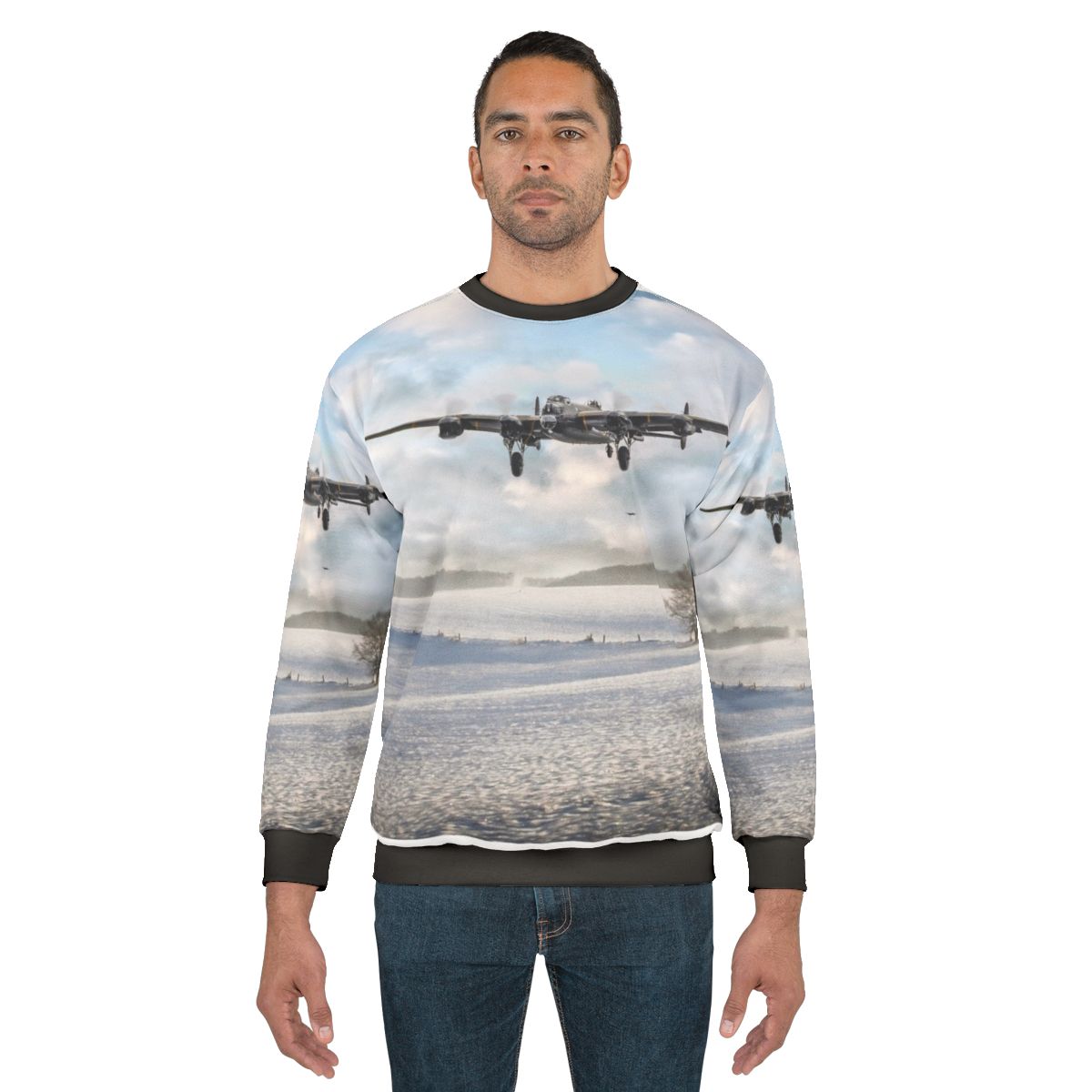 Avro Lancaster bomber in snowy landscape on winter sweatshirt